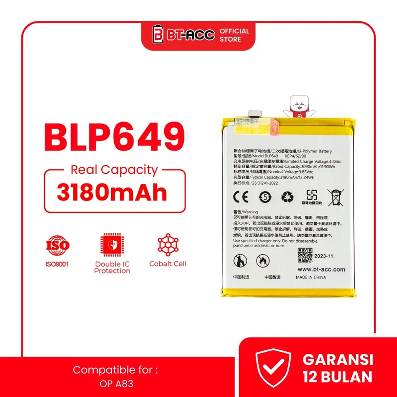 BT-ACC BLP649 Battery Baterai Compatible For Oppo A83 BT-ACC BLP649 Battery Baterai Compatible For Oppo A83