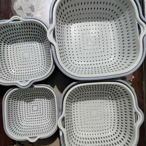 YAWANG - Set Keranjang Tiris & Baskom Serbaguna 8 in 1 Plastik PP Food Grade Dapur Sayur Buah Gagang Ergonomis Bebas BPA