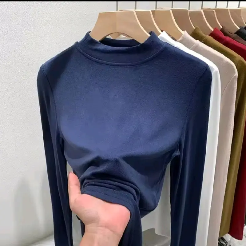 Atasan Wanita Kaos Manset Lengan Panjang Setengah Turtle Neck Top Model Classy & Santai Polos All Size - Oversize - Kerah, Baju, Tangan Katun T-Shirt Oblong Basic Hitam Simple - Pendek Cewek Tee Casual Formal Putih Rayon Stretch 2