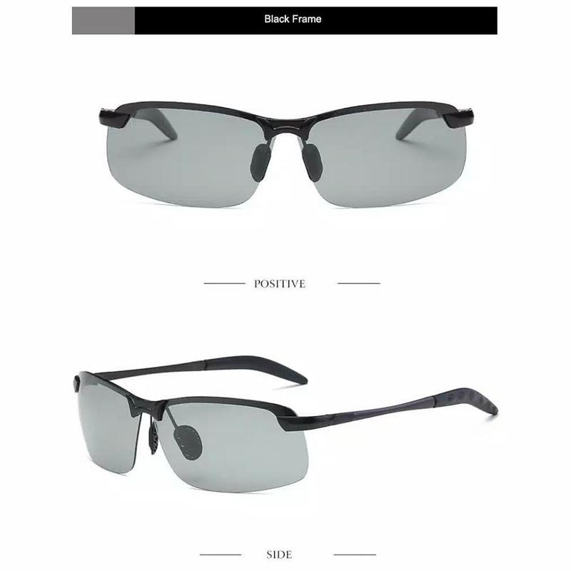 Kacamata UV 400 Photochromic Polarized Anti Silau Siang Dan Malam Sunglass Fotosensitif  Besi Frame  Hitam 2
