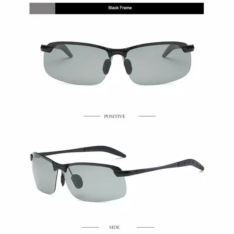 Kacamata UV 400 Photochromic Polarized Anti Silau Siang Dan Malam Sunglass Fotosensitif  Besi Frame  Hitam 2