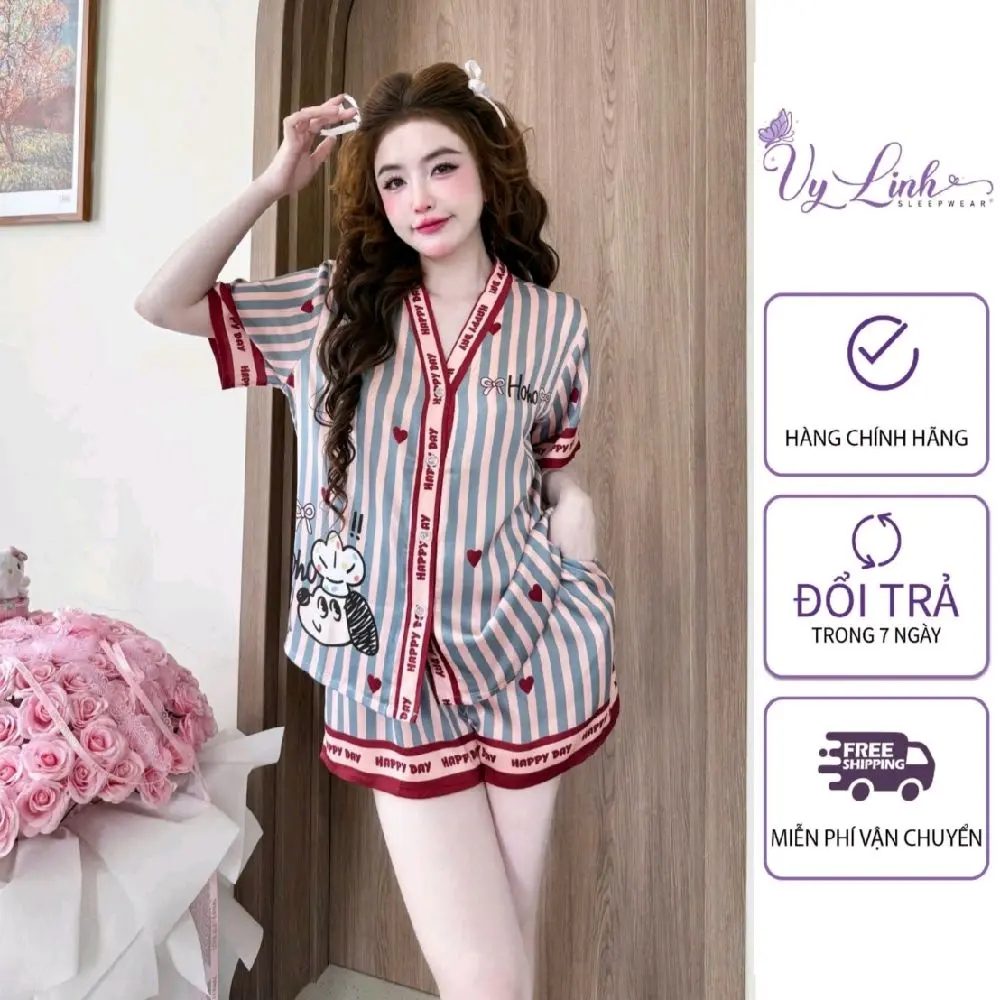 [1] Vy Linh Sleepwear Bộ Đồ Pijama Cổ Y Dành Cho Nữ Hoạ Tiết Chibi Ngẫu Nhiên Chất Liệu VảI Lụa Latin Cao Cấp S1103-1