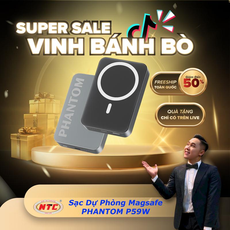   Nhất Tín Mall x VBB   Tặng vòng Magsafe  Sạc dự phòng không dây PHANTOM P59W 10000mAh Sạc magsafe   TypeC PD 20W Có 3C Vỏ hợp kim nhôm 
