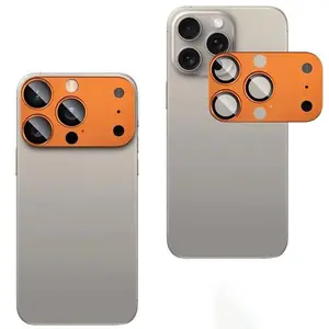 New Arrival Pelindung Kamera Logam untuk iPhone 14 Pro 15 Pro 16 Pro Max convert to 17 Pro Max Lensa Kaca Paduan Cincin Lensa Tutup Pelindung - Orange, iPhone 14 Pro