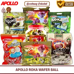 Apollo Roka Wafer Ball Bola Coklat Kacang Snack Jadul Isi 50 Pcs / Toples 70 Pcs