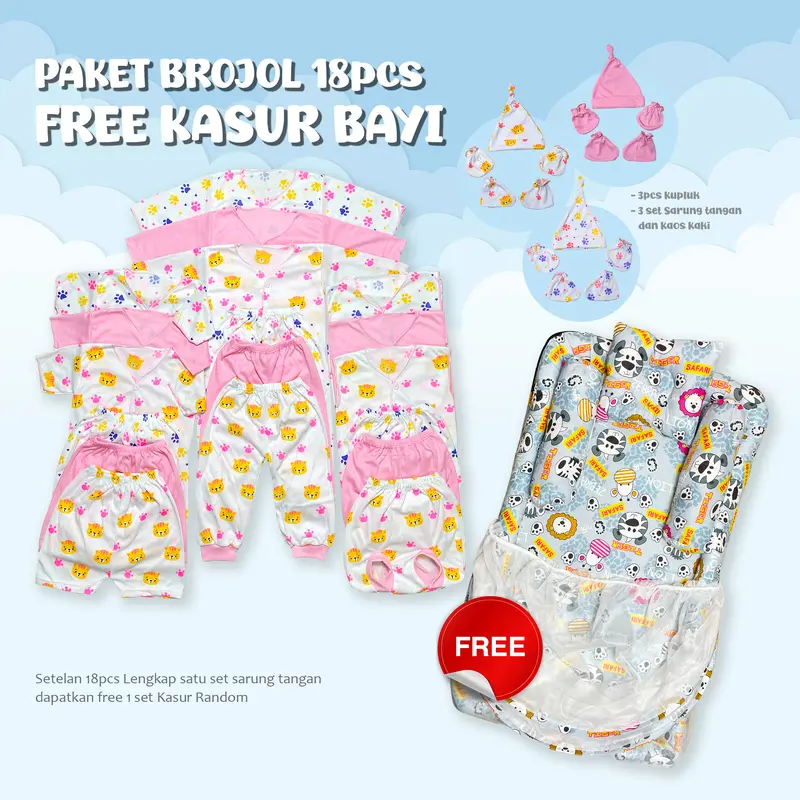 Paket Brojol 18 Pcs FREE KASUR BAYI Paket Lengkap Setelan Bayi bahan katun lembut Kado Lahiran Parsel 5