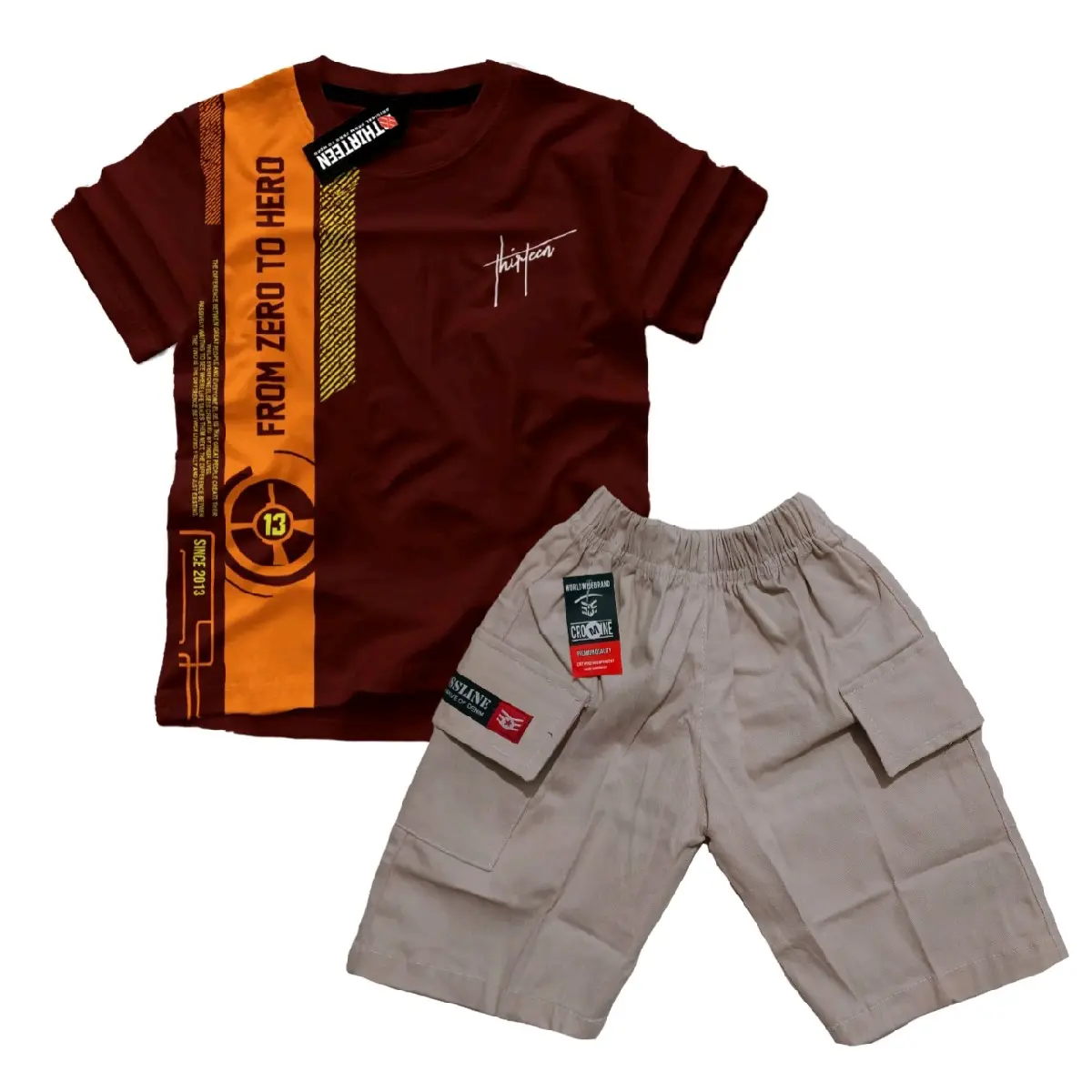 setelan anak kaos katun combad 30s celana katun twill strecht warna maron, navy, emeral fresh fashion