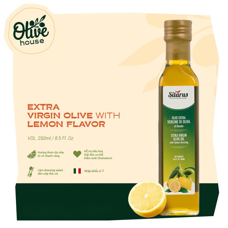 Dầu Olive Extra virgin vị chanh vàng 250ml - Thương hiệu Silarus nhập khẩu từ Ý
