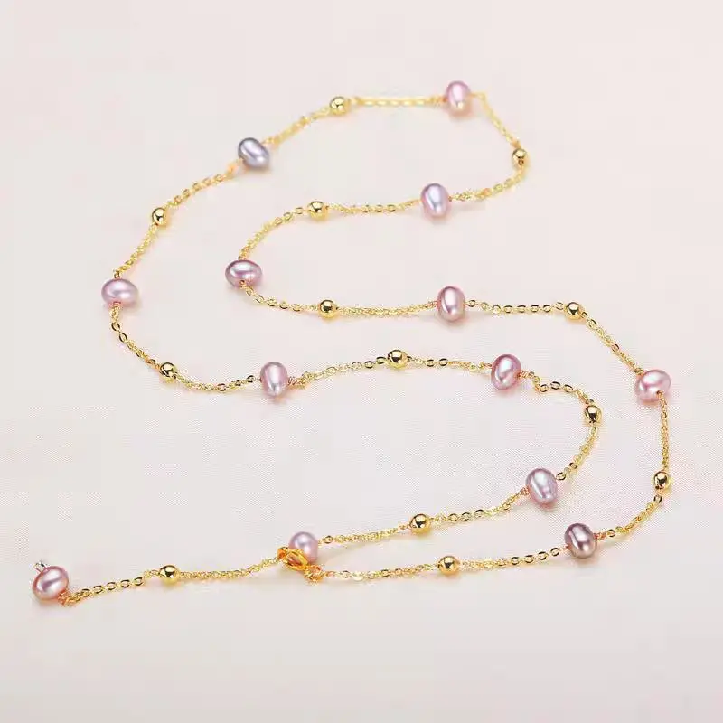 LU  Natural freshwater pearl, purple bead gypsy necklace 4-6mm  SKU:XL-070