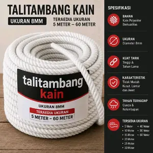 Talitambang Kain Ukuran 8mm Bahan Polyester Kuat tahan lama 5-60 Meter