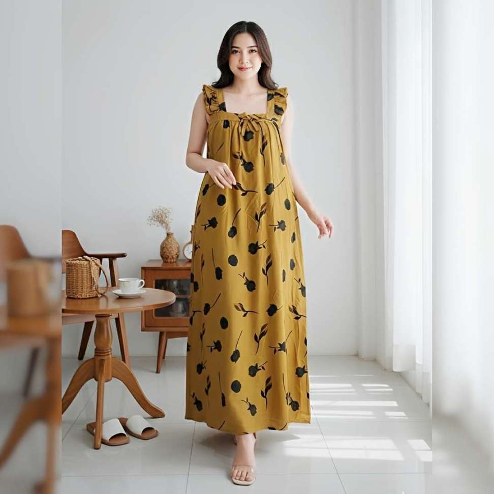 Daster Seksi Dress Yukensi Sexy Oversize LD 120cm Motif Bunga Cantik Kain Rayon Nyaman Adem Longdress Baju Tanpa Lengan Wanita Dewasa Busui Bumil
