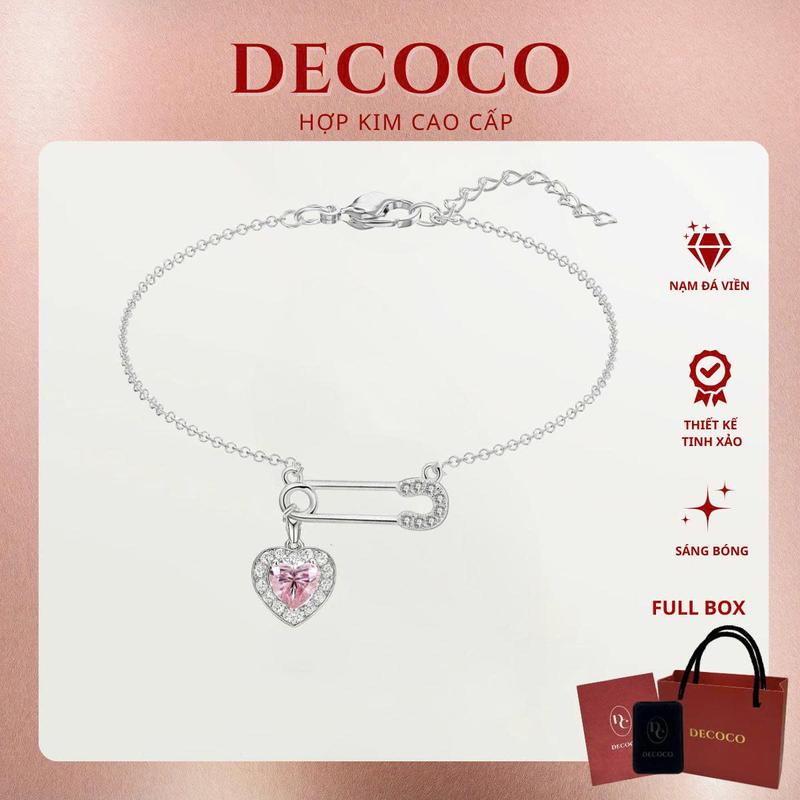 Vòng tay nữ Safety Pin DECOCO trái tim đính đá lấp lánh kèm Túi giấy + Hộp + Thiệp