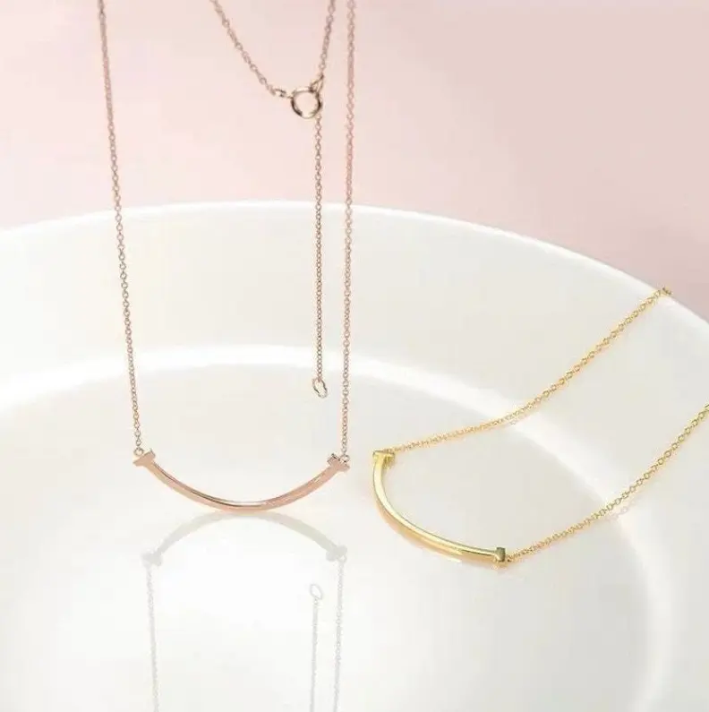 Kalung rantai tipis liontin smile pendant titanium berlapis emas anti luntur simple elegant anggun stylish Perhiasan