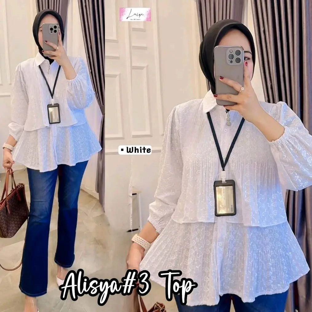 Blouse Putih Wanita Katun Bordir Premium | Alisya Series | Atasan Putih Wanita Kekinian Full Katun Bordir | Kemeja Putih Kekinian Realpic