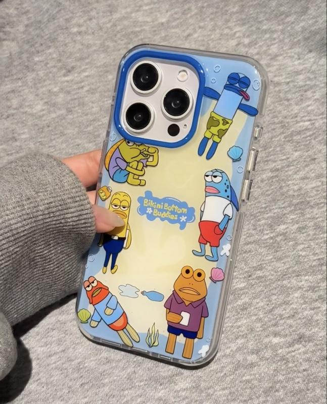 Case iPhone SpongeBob Casing Ponsel Ikan Badut Penghuni Bikini Bottom untuk iPhone 11 13 14 15 16 Desain Lucu Dan Tahan Gores