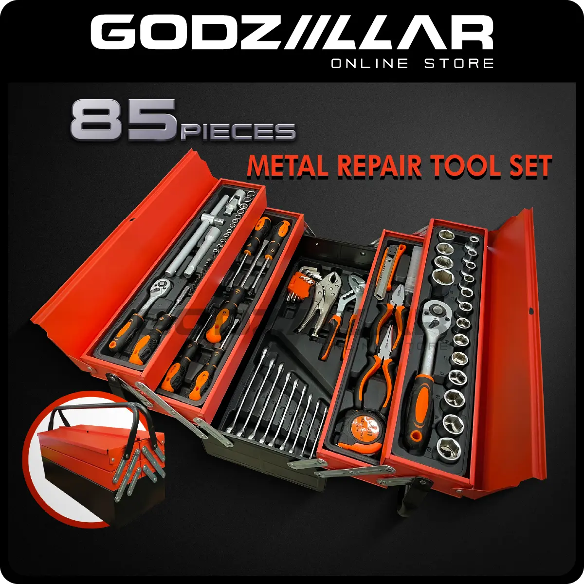 85pcs Chrome Vanadium Ratchet Socket Set Spanner Wrench Set Cantilever Metal Tool Box Set / Premium CR-V 61pcs Ratchet Box Socket