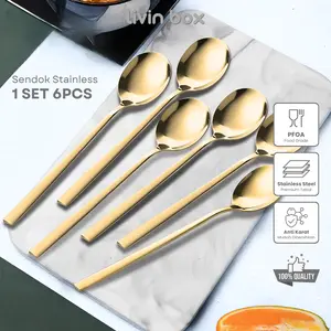 Gold Sendok 1 Set Lengkap Sendok Korea Set Sendok Makan Sendok Set Tebal Kitchenware