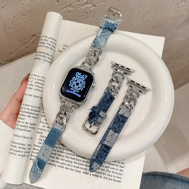 Cowboy patchwork metal bracelet strap suitable for Apple iWatch S9 8 7 6 5 4 3 4 2 38mm 40mm 41mm 42mm 44mm 45mm 49mm watch band （Excluding watch） Accessories Luxury