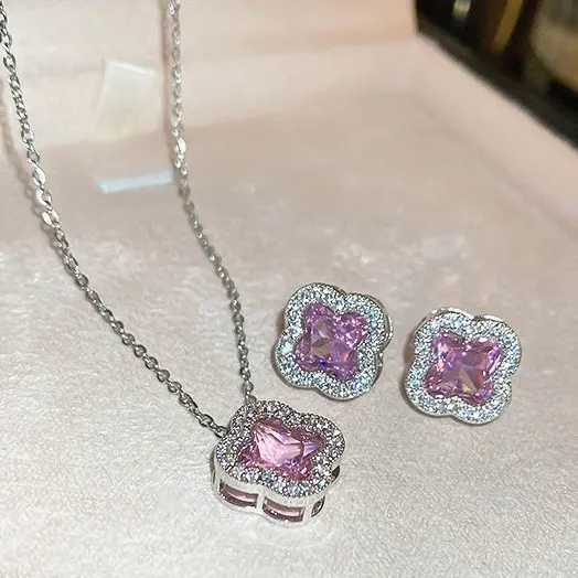 Bông Tai Đinh tán Cỏ Bốn Lá, Với Vòng Cổ Chốt Màu Bạc, Zircon, Phong Cách Thanh Lịch Và Ngọt Ngào, Thời Trang, Giá Cả Phải Chăng, Trang Sức Nữ Dễ Phối Đồ Độc Đáo, Thiết Kế Cỏ Ba Lá May Mắn, Đính Kim Cương
