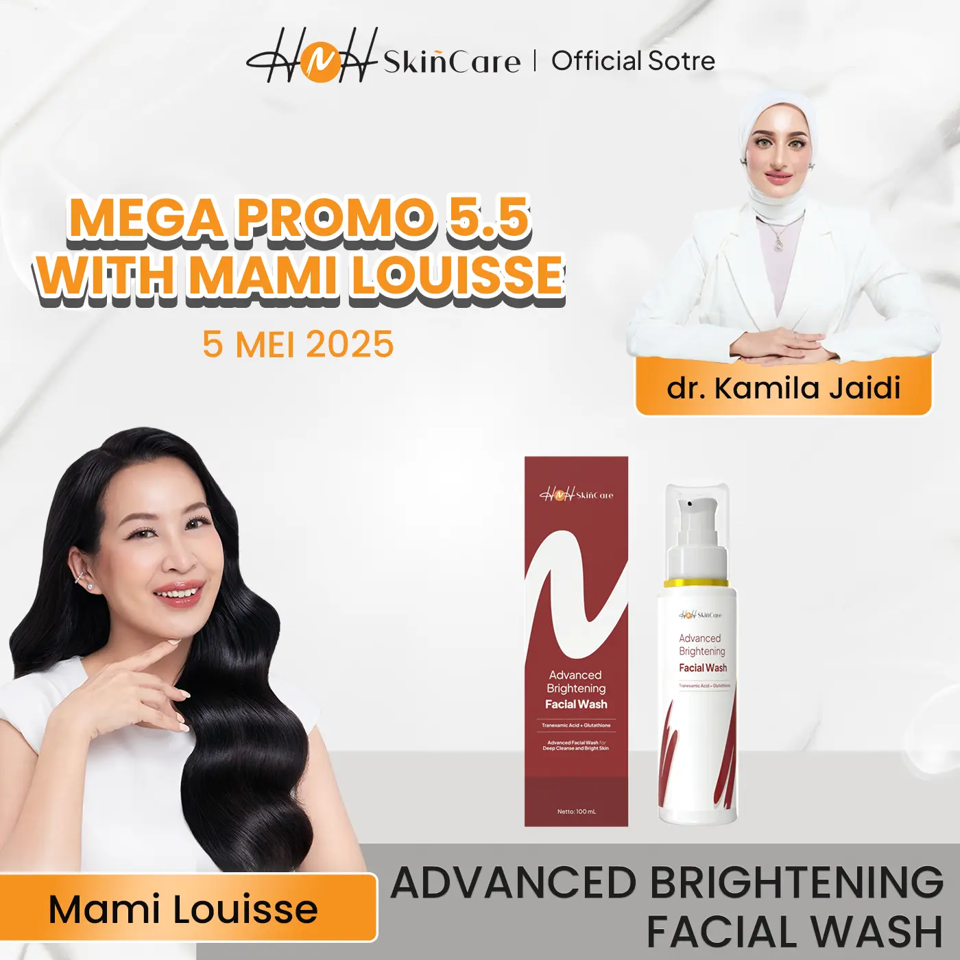 [HNH x LOUISSE SCARLETT] HNH Facial Wash - Sabun Cuci Muka - Facial Wash Brigtening / Facial Wash Acne Glow / Facial Wash Advanced (Flek) / Facial Wash Gold Petal