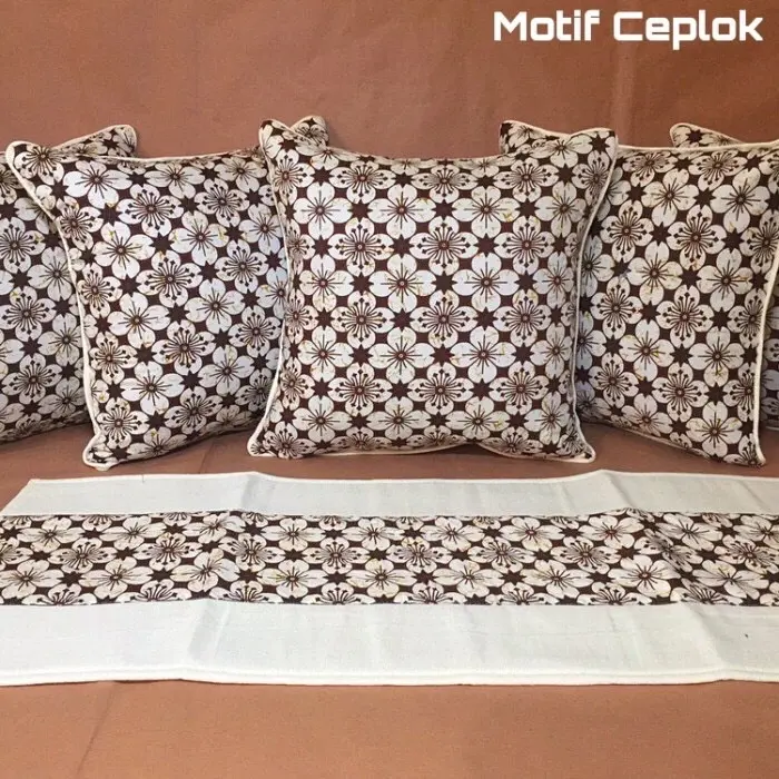 Sarung bantal kursi sofa batik set ukuran 40x40cm 5pcs + taplak