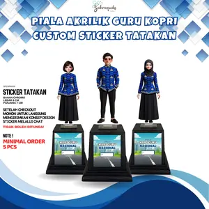 Piala Akrilik Hari Guru / Korpri+ sticker  dan tatakan  Sekolah Souvenir Tropi Hadiah Bahan Akrilik