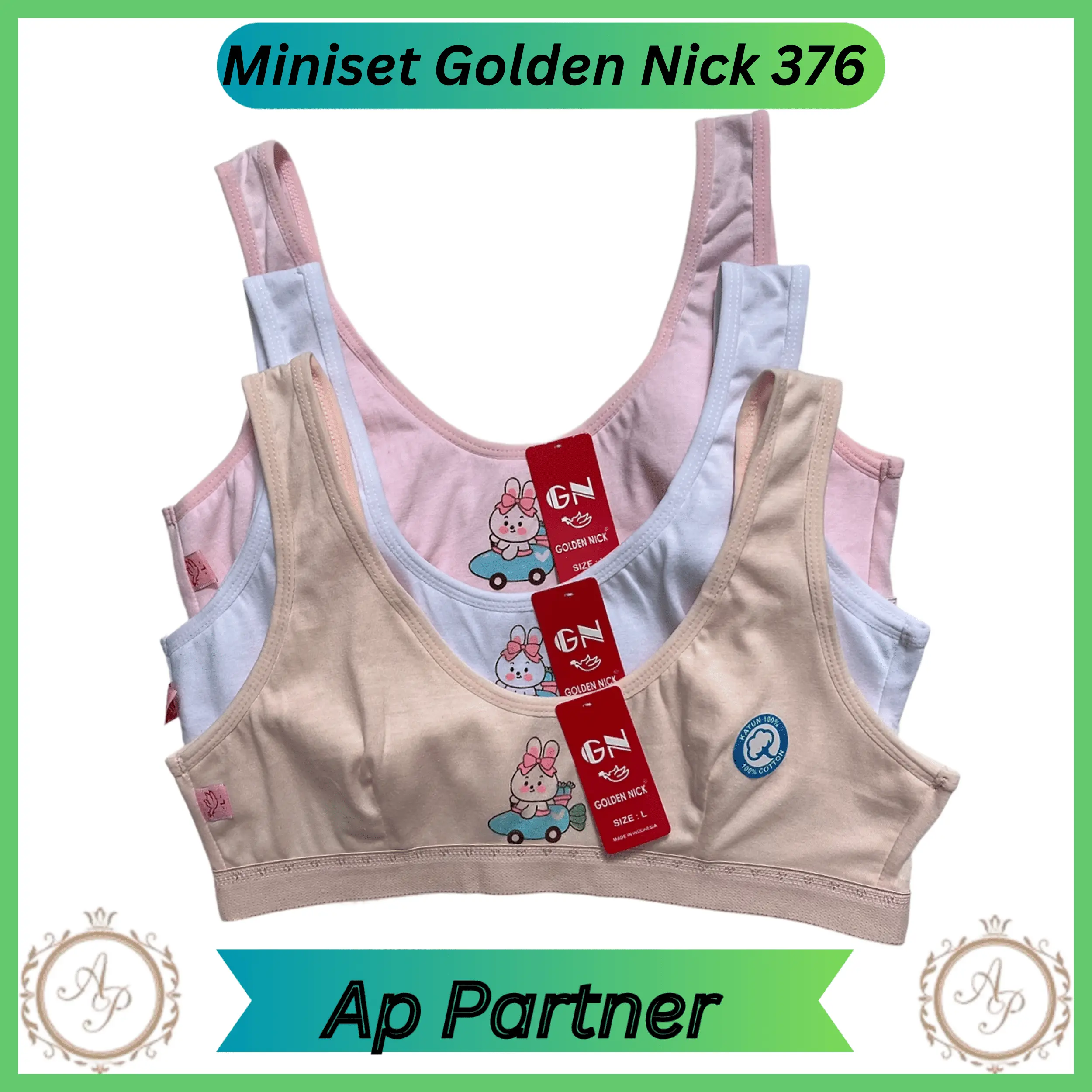 Golden Nick [3 Pcs] Miniset Anak dan Remaja SD/SMP Katun Model Kait Belakang Kode 376
