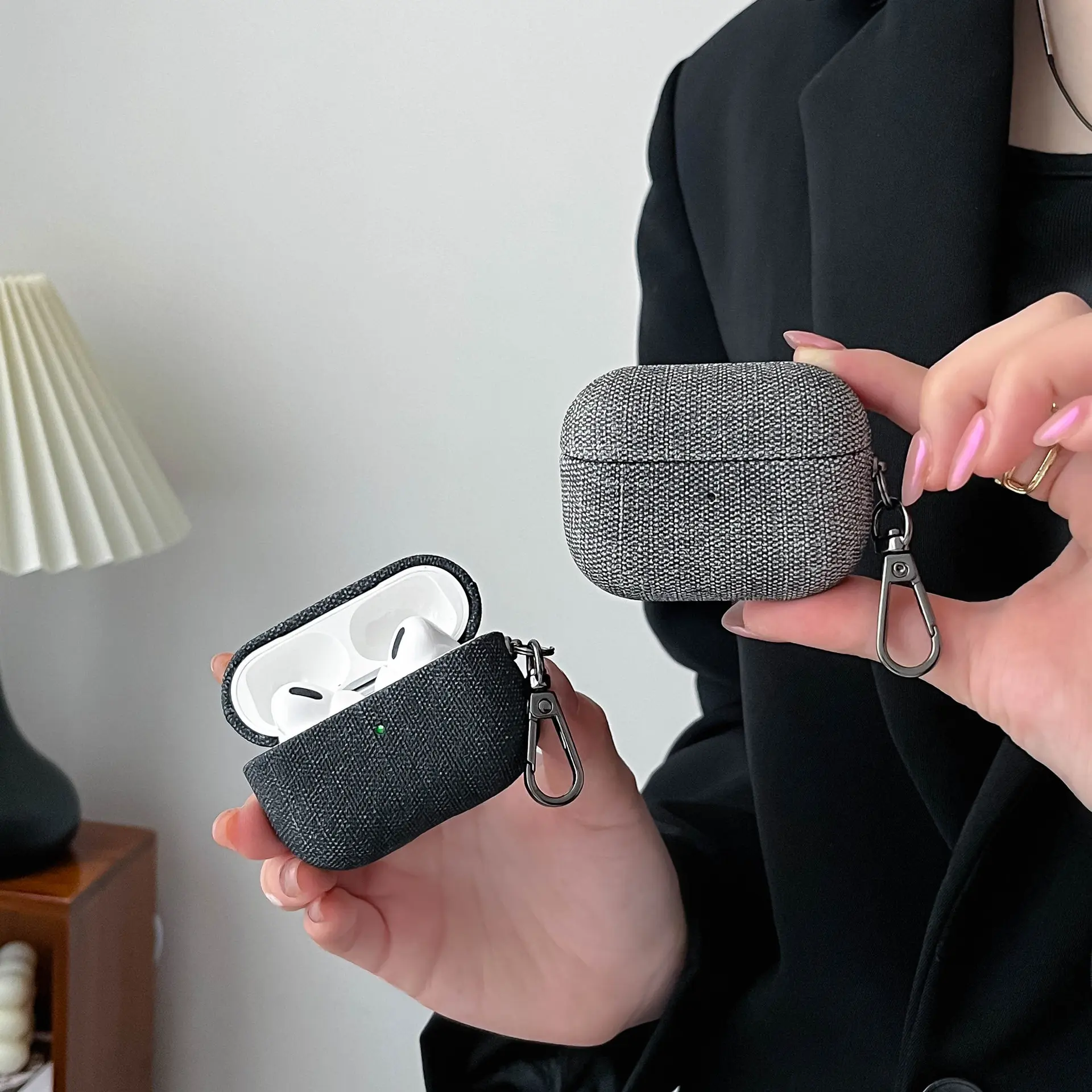 Vỏ bảo vệ, Vỏ sang trọng, dành cho Airpods Pro 2 và Airpods 3, Vỏ bảo vệ bằng vải PU, Phụ kiện tai nghe, có Khóa, Tương thích với Airpods 1 và 2, Tai nghe Bluetooth