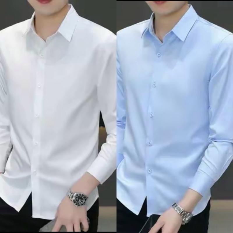 Combo 2 áo sơ mi dài tay nam lụa Thái cao cấp slim fit co giãn nhẹ thấm hút mồ hôi size 35-90kg