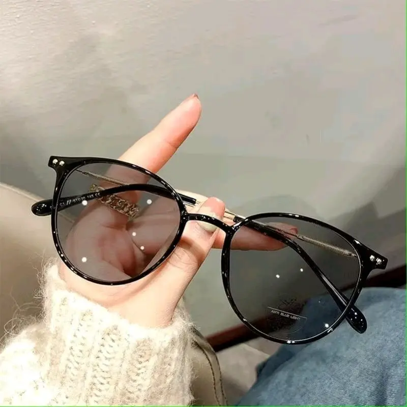 Kacamata Photochromic Anti Radiasi Bentuk Bulat Gaya Korea Untuk Pria Dan Wanita Kacamata UV