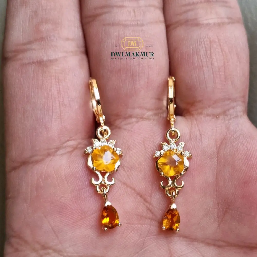 Certified,Nice & Beauty,Citrine Ladies Earrings Silver Gold Plated