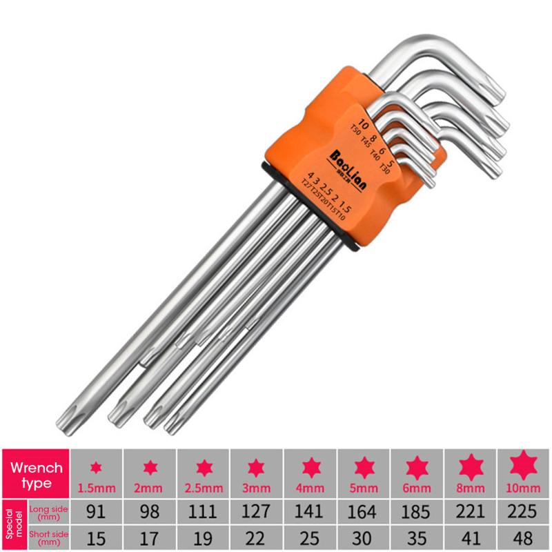9Pcs Torx Star Wrench Kits Set Allen Keys Hexagon Hex Head Spanner Keys Set Double End L Type Star Screwdriver Hand Repair Tools 3