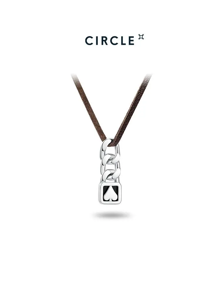 Circle Shape of My Heart Silver With Black Agate Spade Pendant Necklace