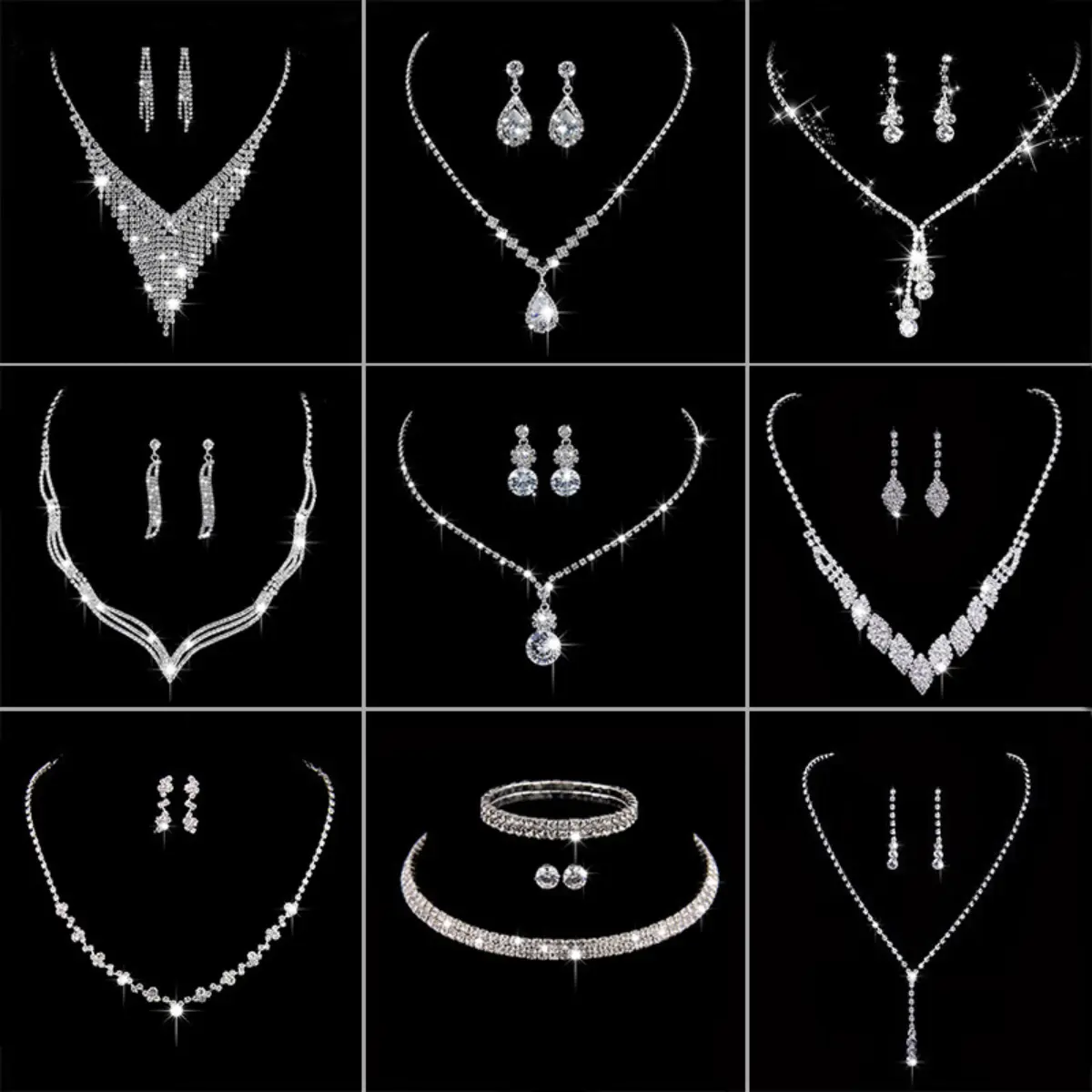Metal Claw Chain Rhinestone Wedding Necklace Bridal Necklace Earrings Jewelry Banquet Necklace Jewelry Set