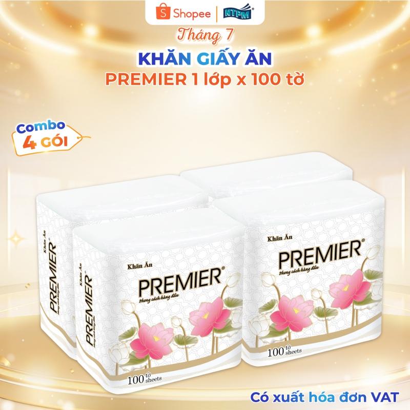 [COMBO 4 GÓI] Khăn giấy ăn 1 lớp 100% bột giấy nguyên sinh không chất tẩy 100 tờ/gói