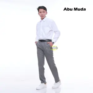 1 paket isi 4 celana formal panjang slimfit bahan wol hitam grey abu navy Slim-fitting Hitam Kerja Kantor Pria