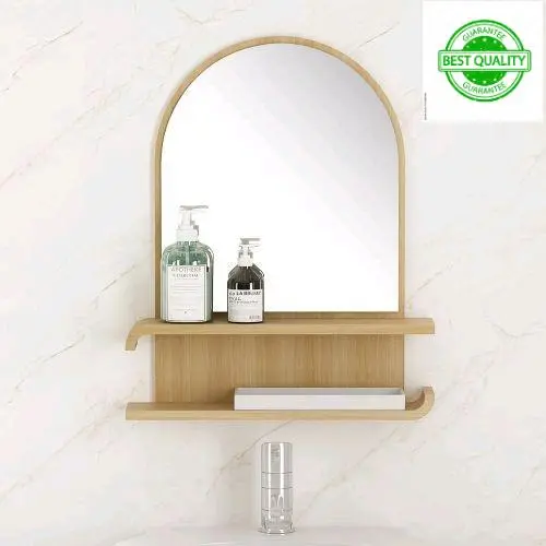 Rak Cermin Dinding Kamar Mandi Bathroom Shelving Kesan Kayu Aesthetic Mewah Alami 48x11x59 Cm - Cokelat ( BEST QUALITY )