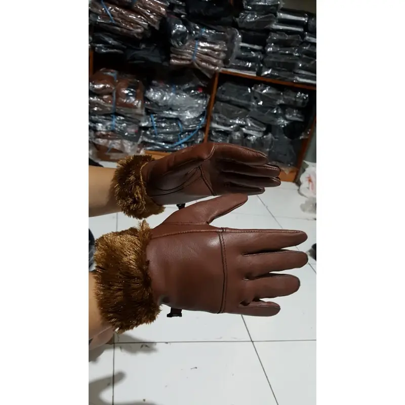 ST Bulu - Sarung tangan motor wanita cewek kulit asli model bulu unik antik mewah kuat awet dan tahan lama 1