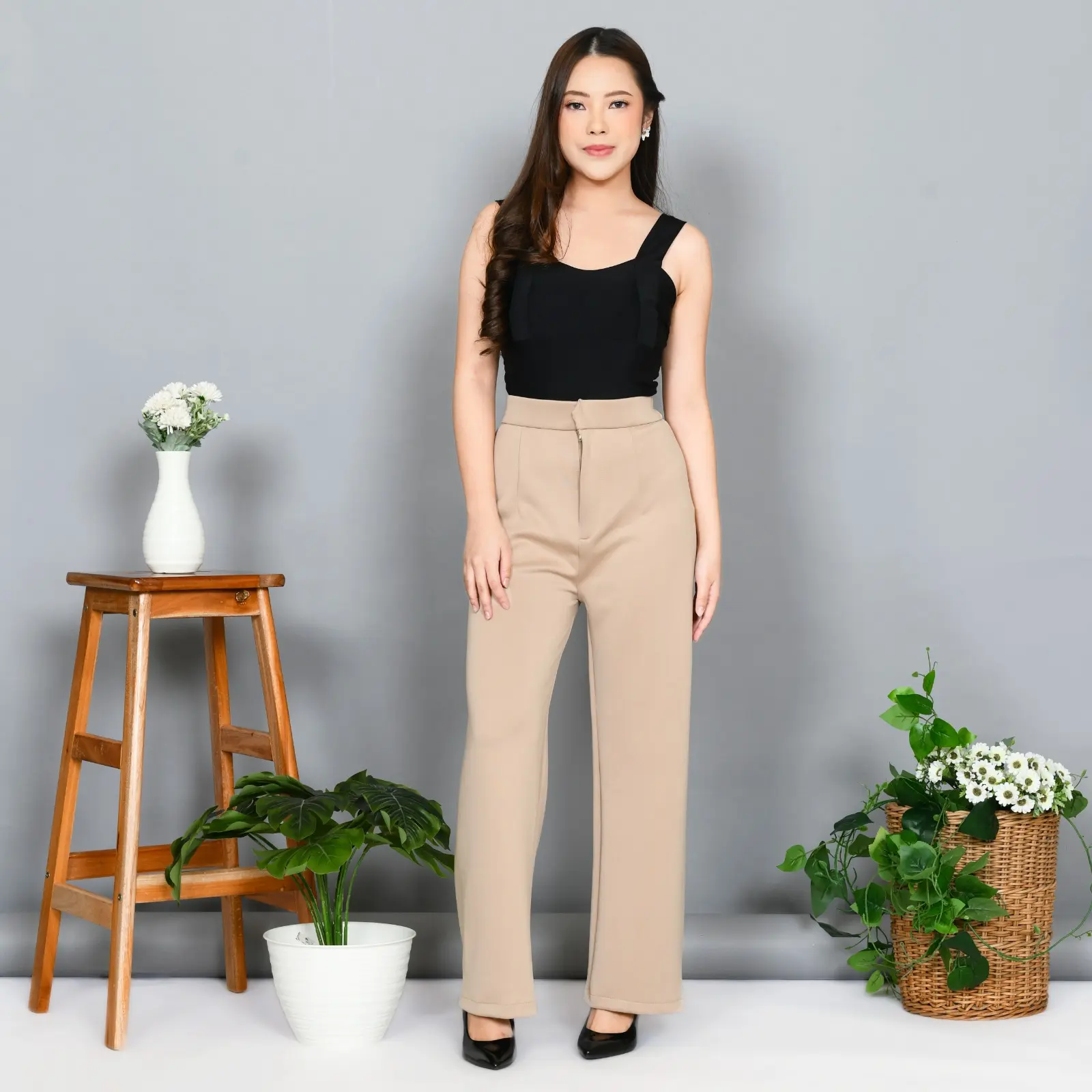 Celana Kulot Wanita Basic Hw Irene Cullotes Scuba Wide Leg Premium Karet Loose Panjang Abu Stretch Casual tinggi pinggang kunyit celana kulot dan palazzo Formal High Hitam Kerja Kantor