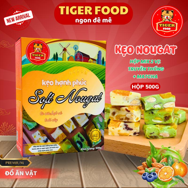 Kẹo Nougat Sữa Nhân Hạt Và Trái Cây TIGER FOOD Kẹo Nougat Mềm Làm Sẵn Nhân Hạnh Nhân,Cam,Việt Quất... Đồ Ăn Vặt