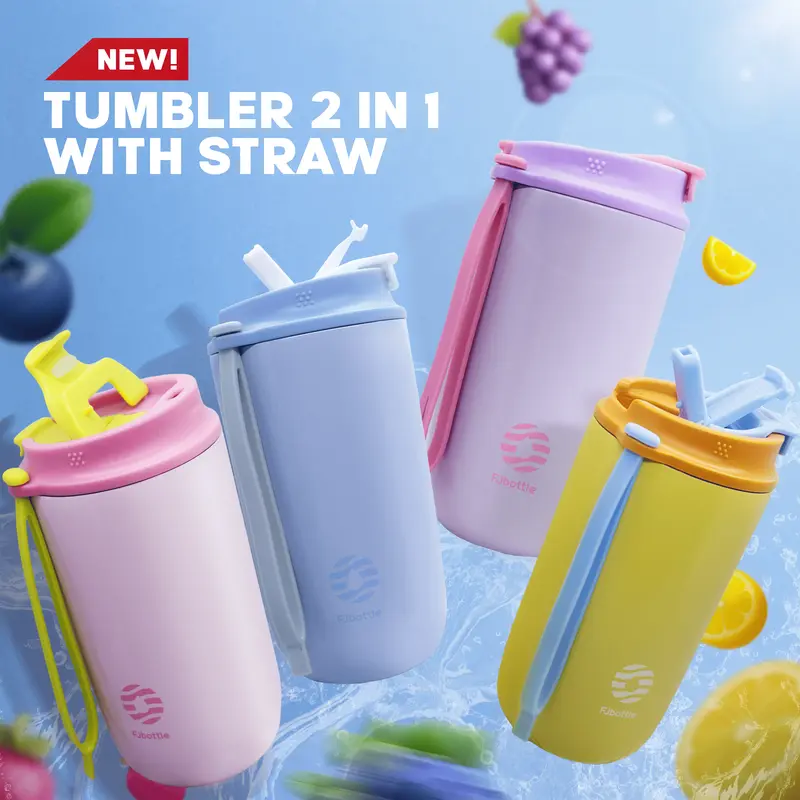 FJBottle - JellyCup Botol Minum Tumbler 450ML Double Insulated Tutup 2in1 Kitchenware Water 1