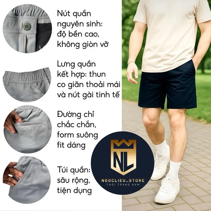 Quần Short Kaki Basic Sleek form trên gối,Vải Kaki Cá Sấu Lưng Chun, Co Giãn Thoải Mái, Nam tính ,Trẻ Trung ,Năng động .Ngoclieu _store.