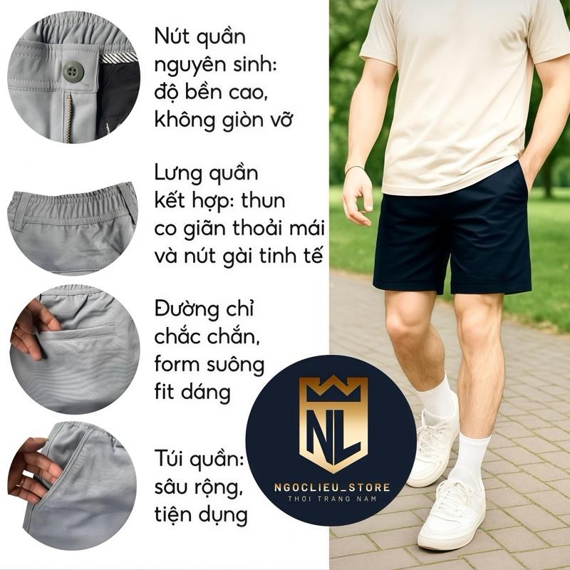 Quần Short Kaki Basic Sleek form trên gối,Vải Kaki Cá Sấu Lưng Chun Co Giãn Thoải Mái Nam tính ,Trẻ Trung ,Năng động .Ngoclieu _store.