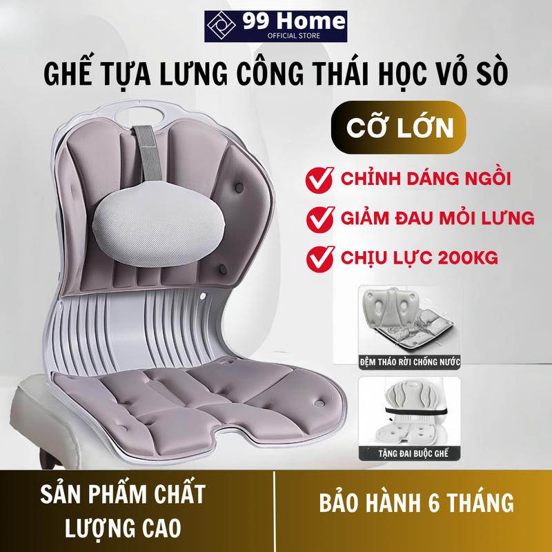 Ghế Bệt Tựa Lưng Vỏ Sò Có Gối Tựa Giảm Đau Lưng Chỉnh Dáng Ngồi Chống Cong Vẹo Cột Sống Tựa Lưng Ghế Có Đệm