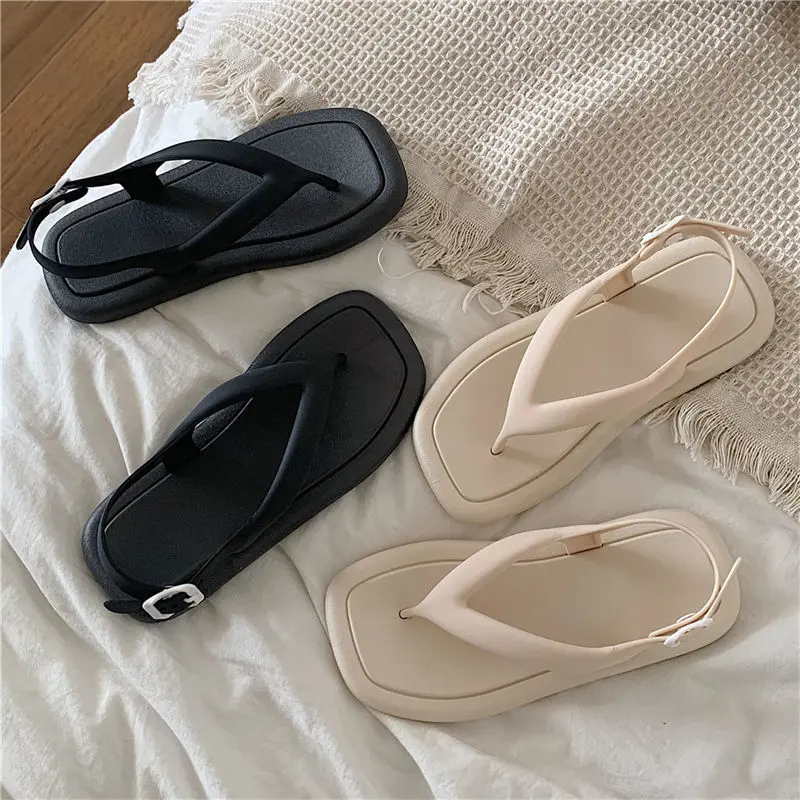 Giày La Mã Mùa Hè Cho Nữ, Phong Cách Hàn Quốc, Mũi Vuông, Xỏ Ngón, Thích Hợp Cho Học Sinh, Sử Dụng Hàng Ngày Và Ngoài Trời, Dép Đi Biển Đế Bằng Chống Trượt 5