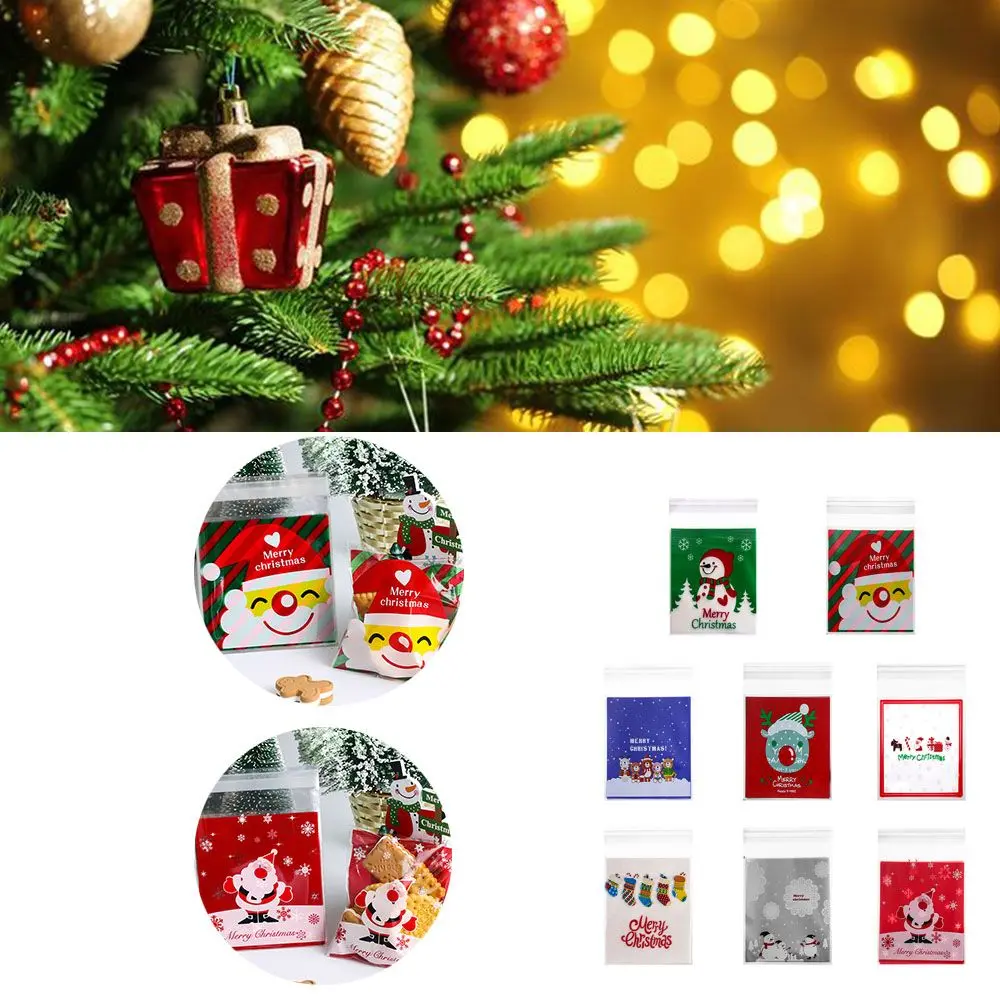 10pcs Decor Kids Gifts Bake Cookies Santa Claus Christmas Gifts Bags Self-adhesive Plastic Packaging