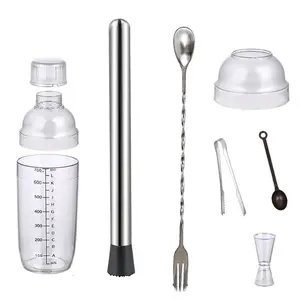 Set Alat Shaker Minuman 7in1 – Cobbler Cup + Jigger + Muddler + Spoon | Varian 500ml & 1000ml – GX7