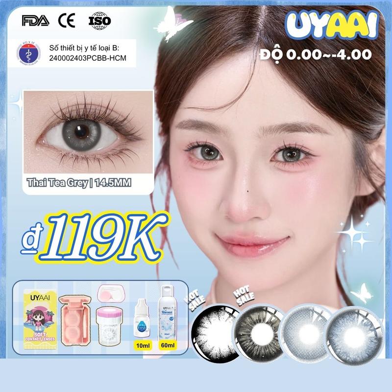 【MUA 1 được 6 Kính áp tròng UYAAI Thai Tea Bigeyes Apex Glacier loạt màu đen và xám Lens phù hợp với phong cách hàng ngày có phụ kiện kính áp tròng UYAAI chính hãng lens mắt