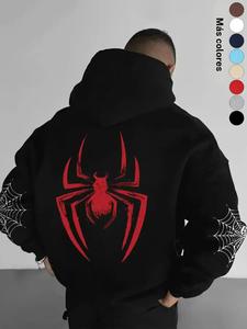 Sudadera con capucha para hombre de otoño invierno, estampado de araña, con cordón y bolsillo tipo canguro, moda urbana casual, tela cómoda