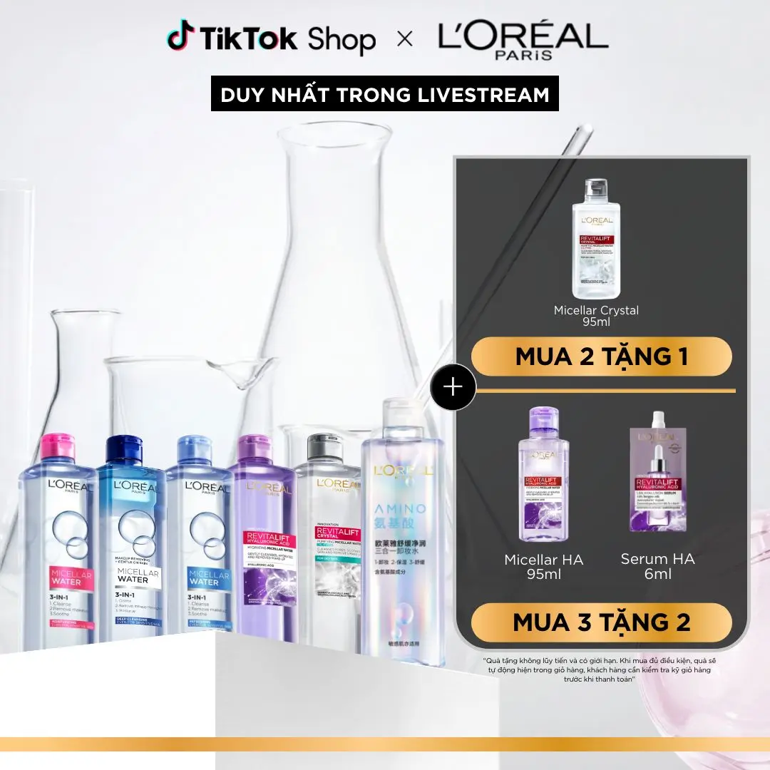 Nước tẩy trang làm sạch sâu, loại bỏ bụi bẩn& trang điểm 3-in-1 L'Oreal Paris Micellar Water 400ml